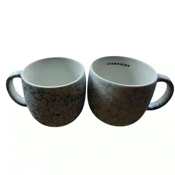 Set of Two STARBUCKS Ltd Edition Ceramic Coffee Cup 14oz Stone/Marble White Blue - Picture 4 of 8